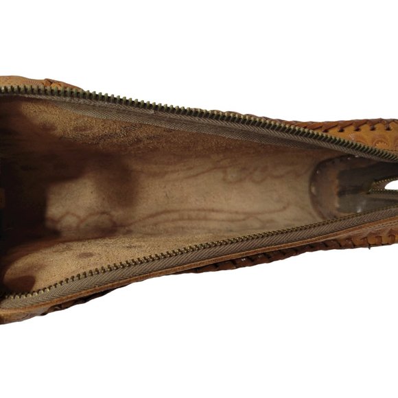 Vintage 1960s Hand Tooled Leather Western Wristlet Clutch Handbag Zip Closure - Picture 10 of 10